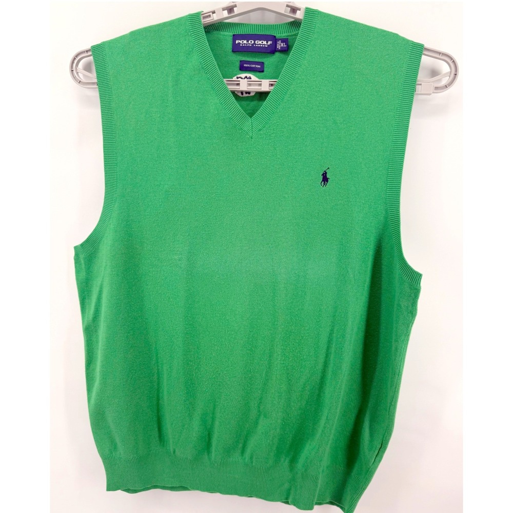 Lot of 2 Polo Golf Ralph Lauren Mens XL Cotton V-Neck Sweater Vests Pink Green - Picture 4 of 9
